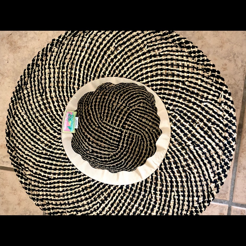 Tan/Black Striped Wicker Hat - Picture 8 of 8